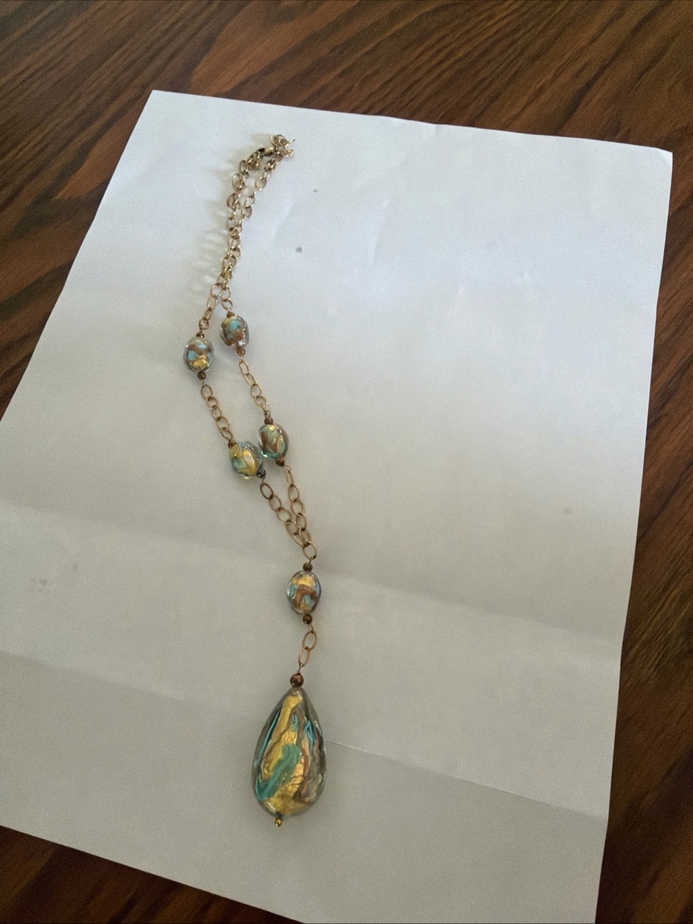 Gold-Plated Necklace with Teardrop Pendant in Turquoise and Gold